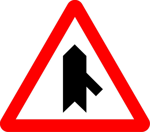 Señal vertical de advertencia de peligro en intersección con prioridad sobre incorporación por la derecha