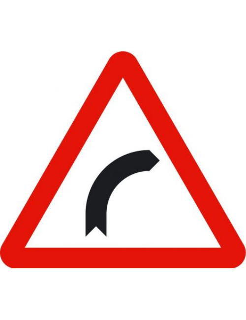 Señal vertical de advertencia de peligro por curva peligrosa a la derecha