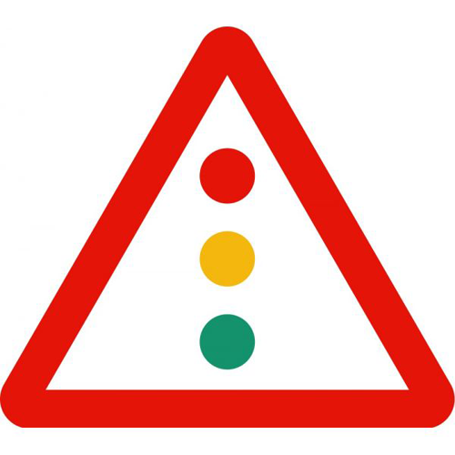 Señal vertical de advertencia de peligro por la proximidad de semáforos