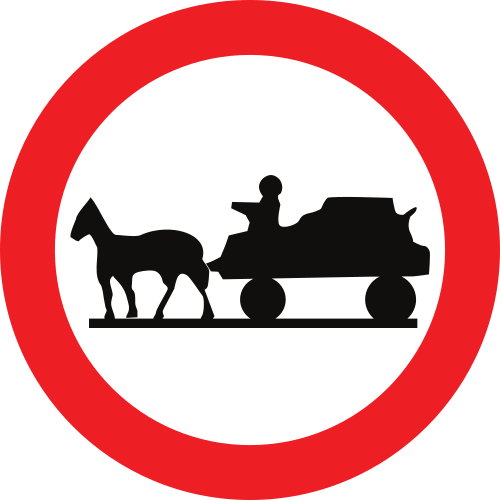 Señal vertical reglamentaria de entrada prohibida a vehículos de tracción animal