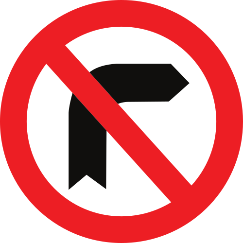 Señal vertical reglamentaria de giro a la derecha prohibido