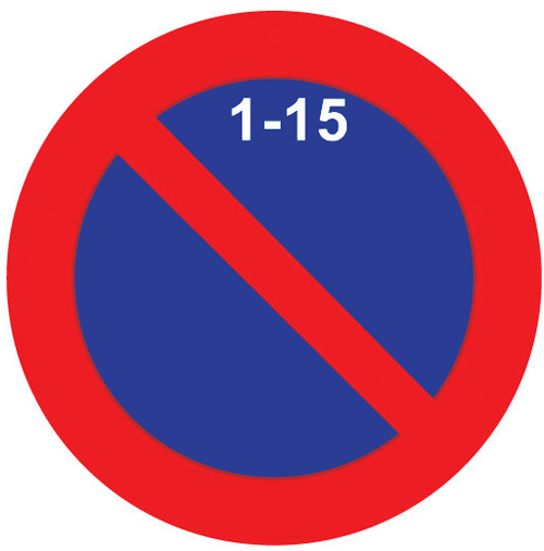Señal vertical reglamentaria de estacionamiento prohibido la primera quincena