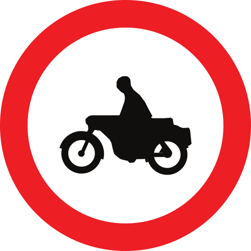 Señal vertical reglamentaria de entrada prohibida a motocicletas