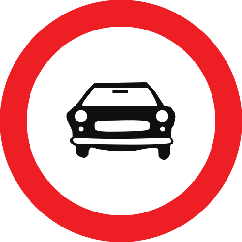 Señal vertical reglamentaria de entrada prohibida a vehículos de motor, excepto a motocicletas de dos ruedas sin sidecar